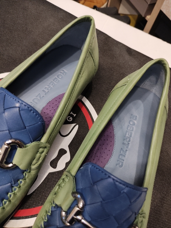 Robert Zur Blue Woven Leather Loafers with Green Trim 9.5 main image 9
